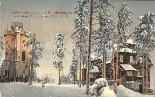 Auersberg Wildenthal Unterkunftshaus und Aussichtsturm Winterlandschaft Erzgebirge Kat. Eibenstock