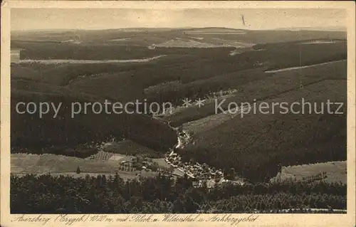 Auersberg Wildenthal Panorama Blick zum Aschberggebiet Aussichtsturm Unterkunftshaus Kat. Eibenstock