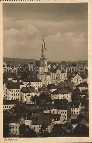 Eibenstock Stadtbild mit Kirche Kupfertiefdruck Kat. Eibenstock