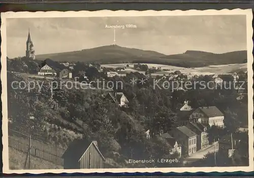 Eibenstock Ortsansicht mit Kirche Blick zum Auersberg Kat. Eibenstock