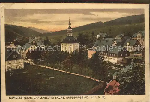 Carlsfeld Erzgebirge Sommerfrische Ortsansicht mit historischer Kirche Kat. Eibenstock