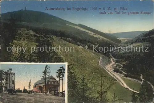 Auersberg Wildenthal mit Blick nach dem Tal der grossen Bockau Aussichtsturm Unterkunftshaus Kat. Eibenstock