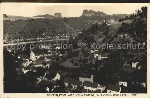 Krippen Bad Schandau mit Polstelwitz Schrammsteine Falkenstein Hohe Liebe Elbsandsteingebirge Kat. Bad Schandau