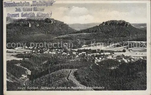 Gohrisch Panorama mit Papststein und Gohrischstein Elbsandsteingebirge Kat. Gohrisch