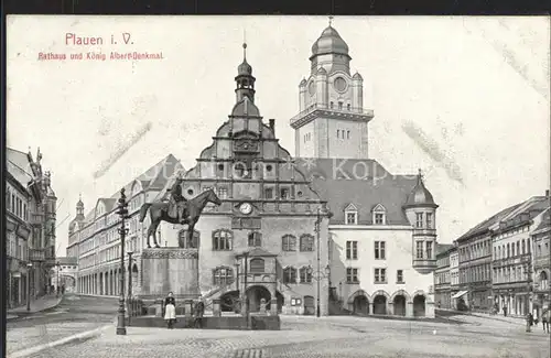 Plauen Vogtland Rathaus und Koenig Albert Denkmal Kat. Plauen