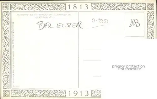 Bad Elster Sprengung der Elsterbruecke Oktober 1813 Kuenstlerkarte Kat. Bad Elster