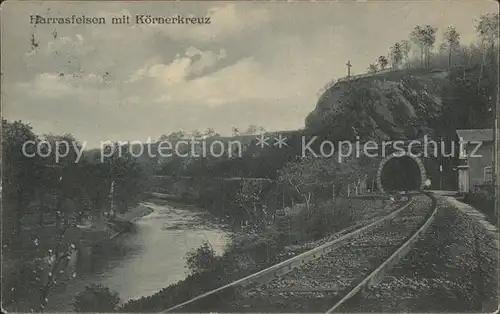 Frankenberg Sachsen Harrasfelsen mit Koernerkreuz Eisenbahntunnel Kat. Frankenberg Sachsen