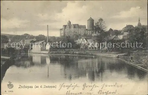 Zschopau Partie an der Zschopau mit Schloss Kat. Zschopau