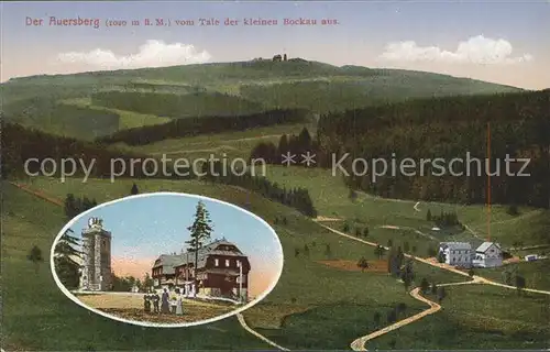 Auersberg Wildenthal Panorama mit Aussichtsturm und Unterkunftshaus Kat. Eibenstock