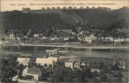 Postelwitz Blick von Krippen mit Sendings Villenkolonie Neuschandau Kat. Bad Schandau