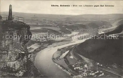 Bad Schandau Blick vom Lilienstein mit Elbe Kat. Bad Schandau