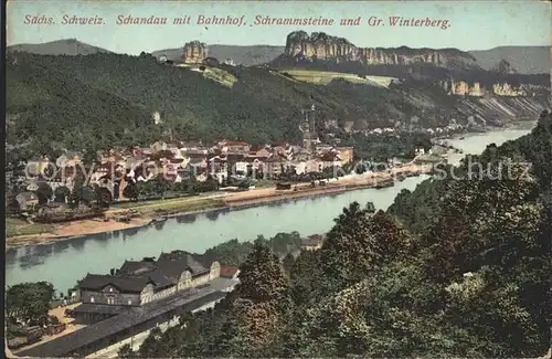 Bad Schandau mit Bahnhof Elbe Schrammsteine und Gr Winterberg Kat. Bad Schandau