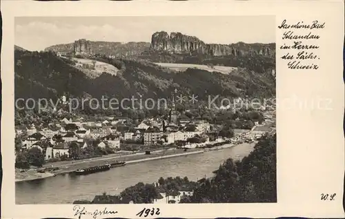 Bad Schandau Panorama mit Elbe und Schrammsteine Kat. Bad Schandau