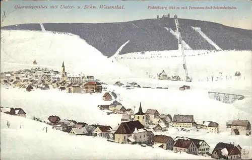 Oberwiesenthal Erzgebirge mit Unter  und Boehmisch Wiesenthal und Fichtelberg Kat. Oberwiesenthal