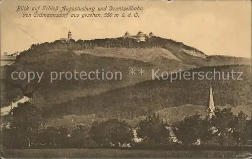 Augustusburg Schloss mit Drahtseilbahn von Erdmannsdorf gesehen Kat. Augustusburg