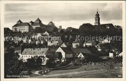 Augustusburg Stadtblick mit Schloss Augustusburg Kat. Augustusburg