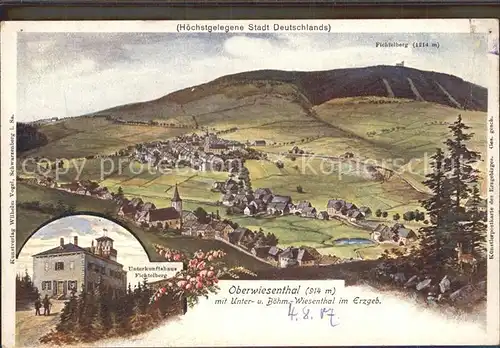 Oberwiesenthal Erzgebirge mit Unter und Boehmisch Wiesenthal Fichtelberg Kat. Oberwiesenthal