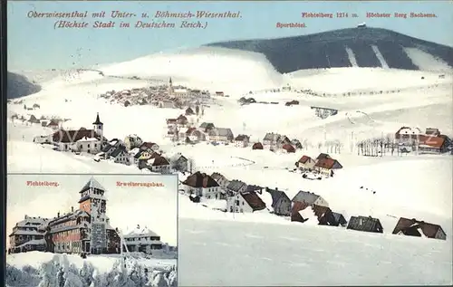 Oberwiesenthal Erzgebirge mit Unter und Boehmisch Wiesenthal Fichtelberghaus und Sporthotel Kat. Oberwiesenthal