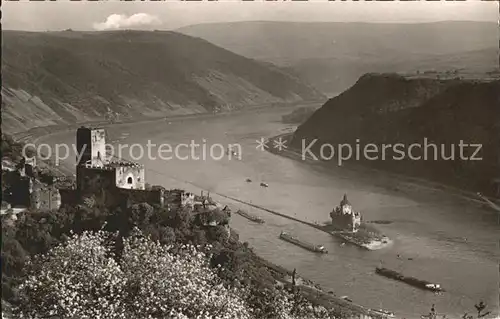 Kaub Rheinpartie mit Burg Gutenfels und Pfalz Kat. Kaub