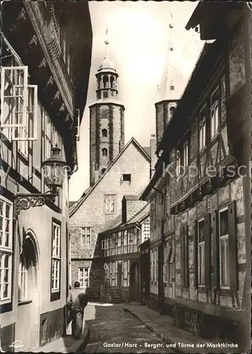Goslar Bergstrasse und Tuerme der Marktkirche Kat. Goslar