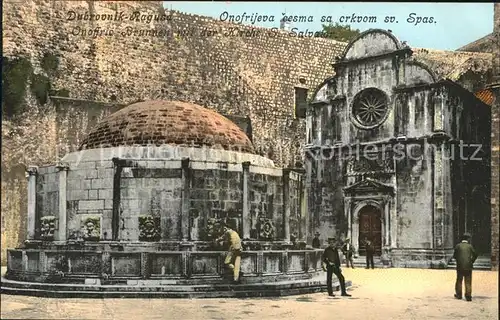 Dubrovnik Ragusa Onoffrio Brunnen mit der Kirche St Salvator Kat. Dubrovnik