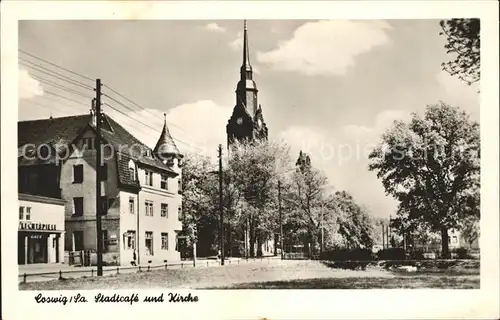 Coswig Sachsen Stadtcafe und Kirche Kat. Coswig