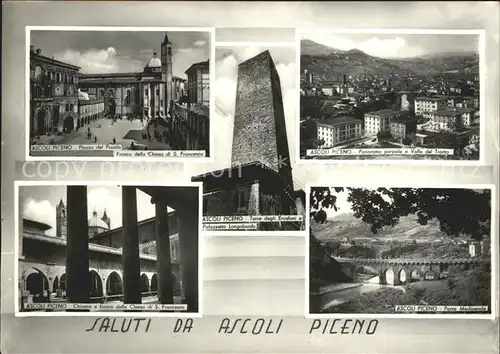 Ascoli Piceno Piazza del Popolo Chiesa di S Francesco Panorama parziale Chiostro e fianco Ponte Medioevale Torre degli Ercolani Kat. Ascoli Piceno
