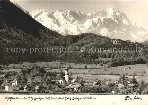 Ohlstadt mit Alpspitze und Zugspitze Wettersteingebirge Kat. Ohlstadt