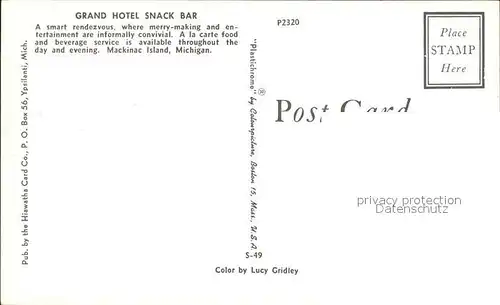 Mackinac Island Grand Hotel Snack Bar Kat. Mackinac Island