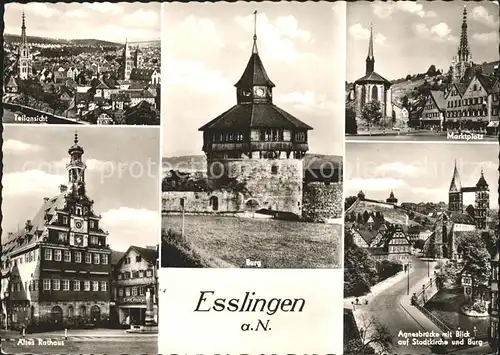 Esslingen Neckar Teilansicht Burg Marktplatz Agnesbruecke Stadtkirche Rathaus Kat. Esslingen am Neckar