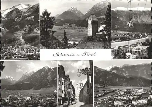 Schwaz Tirol Gesamtansicht mit Alpenpanorama Turm Sessellift Ortspartie Kat. Schwaz