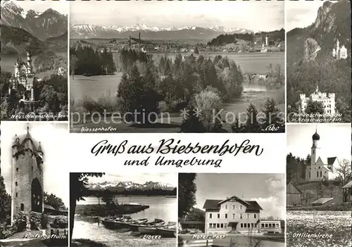 Biessenhofen Neuschwanstein Panorama Hohenschwangau Fuenfknopfturm Elbsee Hotel Post Ottilienkirche Kat. Biessenhofen