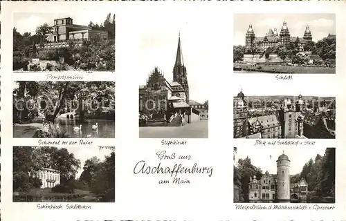 Aschaffenburg Main Pompejanum Stiftskirche Schloss Schoental Ruine Weiher Schlosshof Mespelbrunn und Maerchenschloss im Spessart Kat. Aschaffenburg