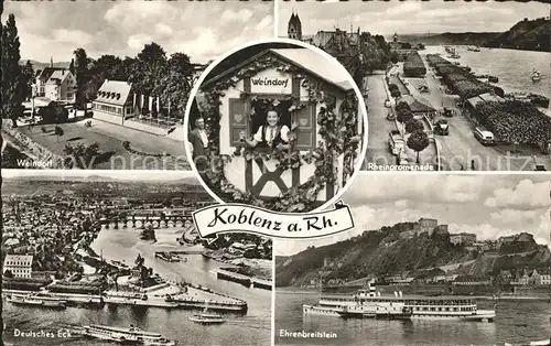 Koblenz Rhein Weindorf Rheinpromenade Deutsches Eck Ehrenbreitstein Ausflugsschiff Kat. Koblenz