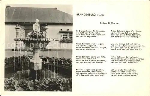 Brandenburg Havel Fritze Bollmann Brunnen Gedicht Kat. Brandenburg