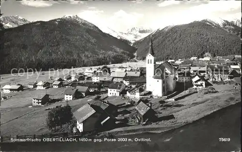 Obertilliach Ortsblick mit Kirche und Porze Kat. Obertilliach