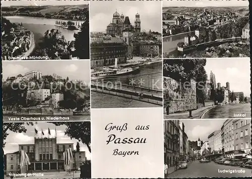 Passau Dreifluesse Muendung Muenster Veste Ober und Niederhaus Innkai Nibelungenhalle Ludwigstr Kat. Passau