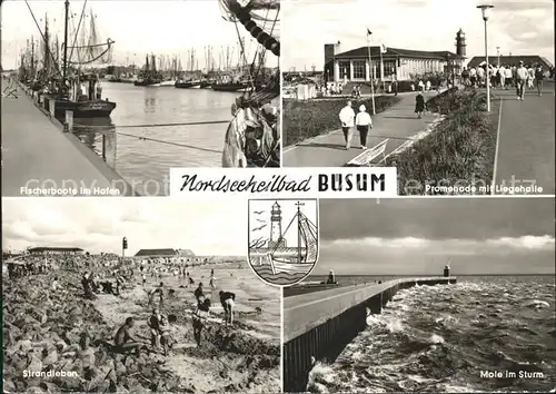 Buesum Nordseebad Promenade Liegehalle Mole Sturm Strand Fischerboote  Kat. Buesum