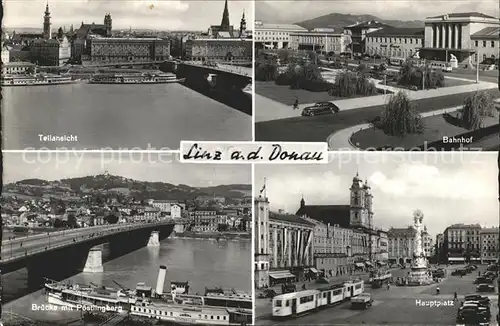 Linz Donau Bahnhof Hauptplatz Bruecke mit Postlingberg Kat. Linz