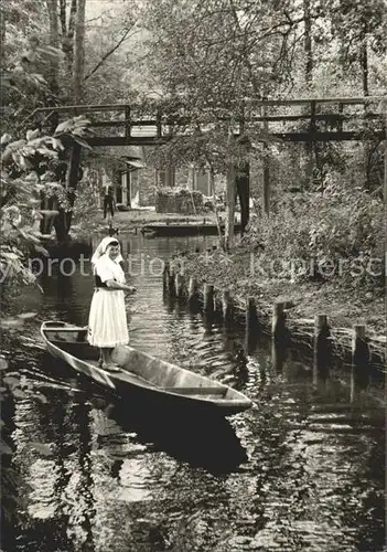 Lehde Frau mit Tracht auf Boot Kat. Luebbenau Spreewald