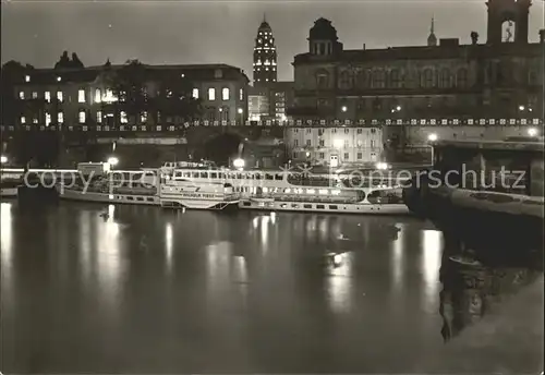 Dresden Elbepartie mti Schiffsanlegestelle bei Nacht Kat. Dresden Elbe
