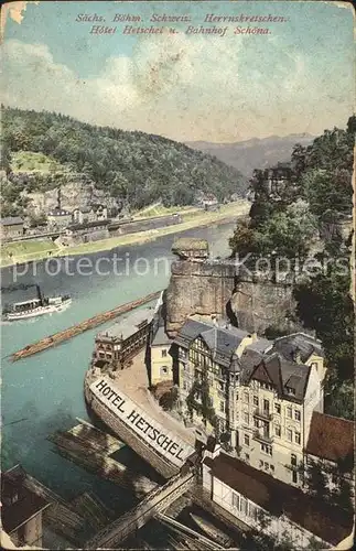 Herrnskretschen Tschechien Boehmen Hotel Hetschel mit Bahnhof Schoena Kat. Hrensko