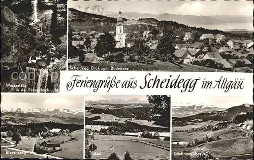 Scheidegg Allgaeu mit Bodensee Blasenberg Wasserfaelle Rohrechtschlucht Kat. Scheidegg