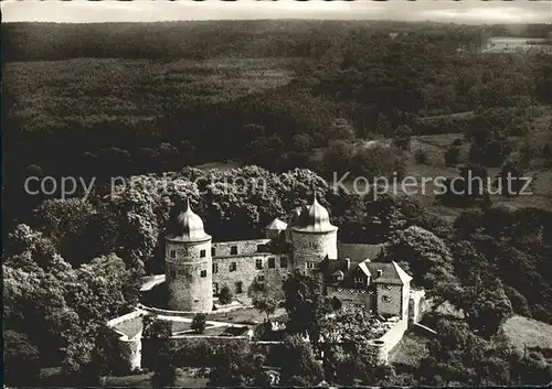 Sababurg Dornroeschenschloss im Reinhardswald Fliegeraufnahme Kat. Hofgeismar