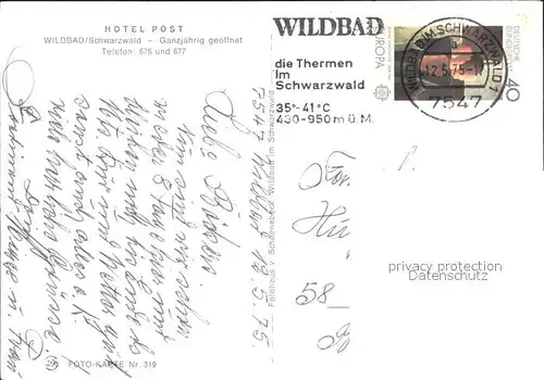 Wildbad Schwarzwald Hotel Post  Kat. Bad Wildbad