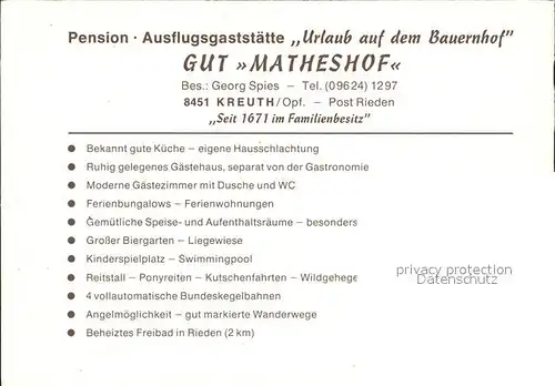 Kreuth Oberpfalz Gut Matheshof Kat. Rieden