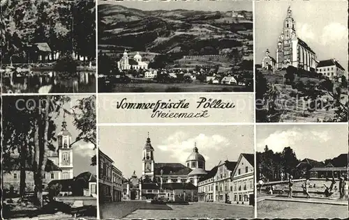 Poellau Kirche Schwimmbad Stadtplatz Teich  Kat. Poellau Steiermark