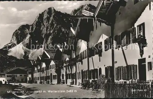 Mittenwald Bayern Untermarkt mit Wetterstein Kat. Mittenwald