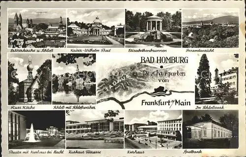 Bad Homburg Erloeserkirche Schloss Kaiser Wilhelm Bad Elisabethenbrunnen Russ Kirche Schloss mit Weiher Park Theater Kurhaus Terrasse Spielbank Kat. Bad Homburg v.d. Hoehe