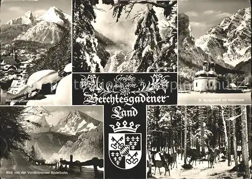 Berchtesgaden Wendelstein Koenigssee St Barholomae mit Watzmann Vorderbrander Rodelbahn Wildfuetterung Kat. Berchtesgaden